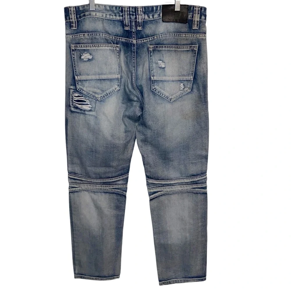 Smoke Rise Vintage Denim Jeans Mens 38X32 Distressed Moto Biker Zippers Y2K
